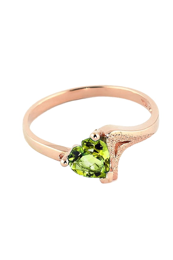 14K Solid Gold Natural Peridot Heart-Shaped Ring for Women - Rose Gold Fine Jewelry