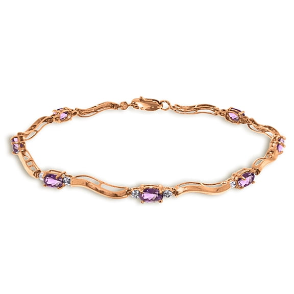 Galaxy Gold 14k Solid Rose Gold Tennis Bracelet with Diamonds & Amethyst
