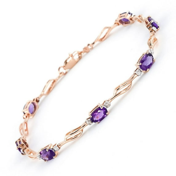 Galaxy Gold 14k Solid Rose Gold Tennis Bracelet withAmethysts & Diamonds