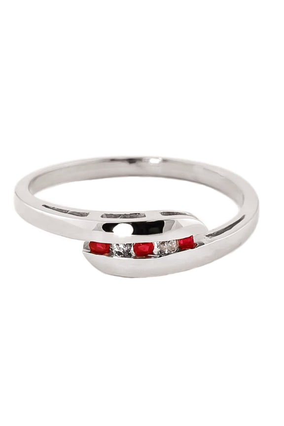 14k Solid White Gold Channel Set Ring 0.25 ct Ruby Diamond - Size 5.5