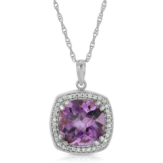 Galaxy Gold 14K White Gold 3.8 Carat Natural Diamonds and Natural Purple Amethyst Pendant Necklace - February Birthstone - Peace & Wisdom - 16" to 24" - Fine Jewelry for Women
