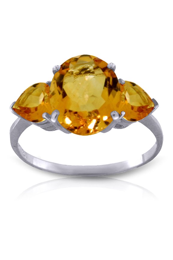 14k Solid White Gold Ring with 3.5 Carat Natural Citrines- Size 10.5