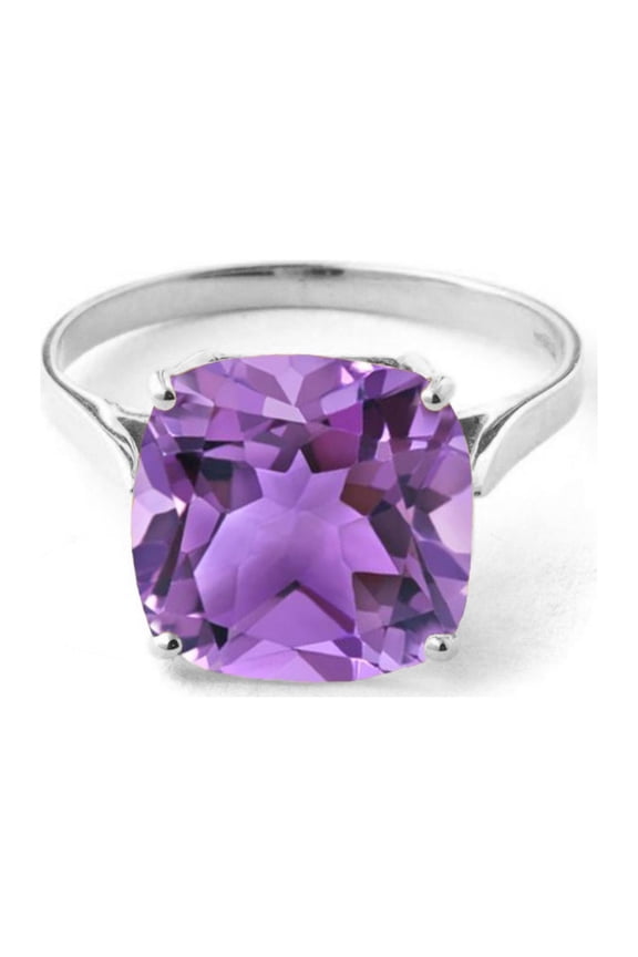 14k Solid White Gold Ring with 3.6 Carat Natural Checkerboard Cut Purple Amethyst - Size 11