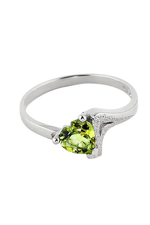 14K Solid White Gold Heart Ring with Natural Heart-Shaped Peridot, Size 11, 5.5-11 Sizes, August Birthstone, Symbol of Renewal
