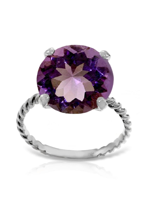 14k Solid White Gold Ring with with Natural 12.0 mm Round Amethyst - Size 11