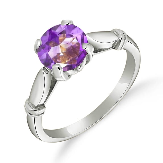 Galaxy Gold 14k Solid White Gold Solitaire Ring with 1.15 Carat Purple Natural Amethyst - Size 5.5
