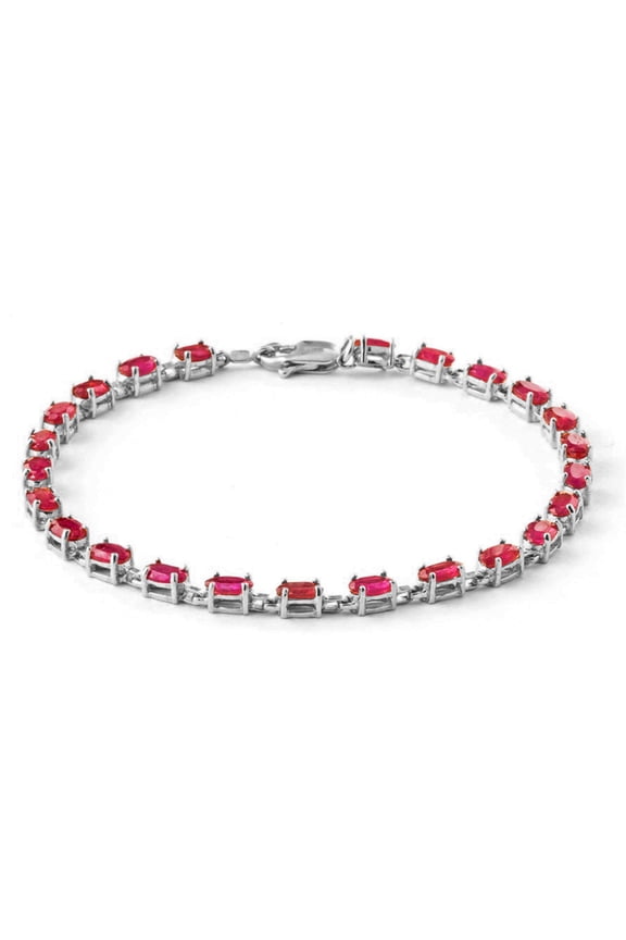 14k Solid White Gold Tennis Bracelet 7.35 ct Red Ruby - (8.5)