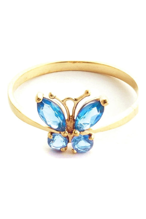 14k Solid Yellow Gold Blue Natural Topaz Butterfly Ring - Size 7.0