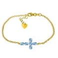 thumbnail image 1 of Galaxy Gold 14k Solid Yellow Gold Cross Design 8.50-9.00 inch Bracelet with 1.7 Carat Natural Blue Topaz - Adjustable Length, 1 of 3