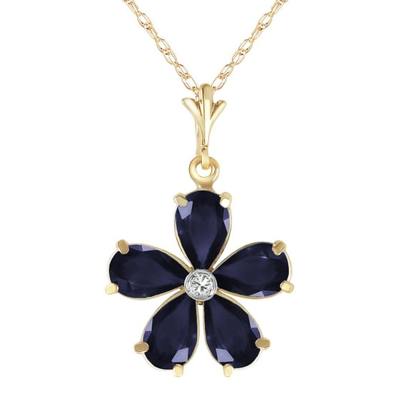 Galaxy Gold 14K Yellow Gold Natural Diamonds and Sapphire Pendant Necklace - September Birthstone - Truth & Nobility - 16" to 24" - Fine Jewelry for Women