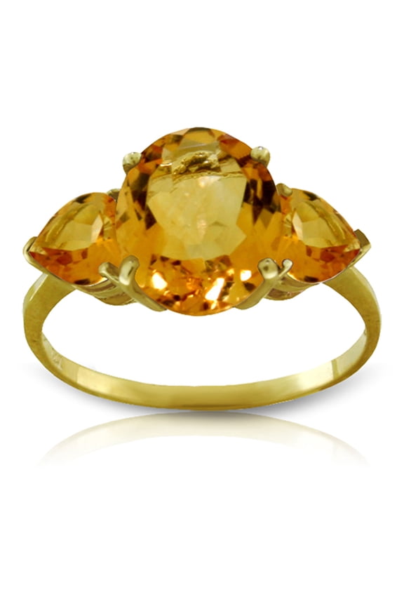14k Solid Yellow Gold Ring with 3.5 Carat Natural Citrines - Size 8