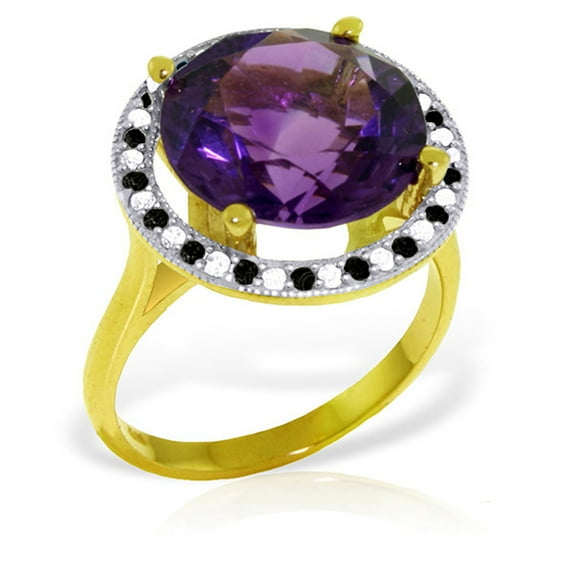 Galaxy Gold 14K Solid Gold Natural Diamond & Amethyst Ring for Women - Yellow Gold Fine Jewelry