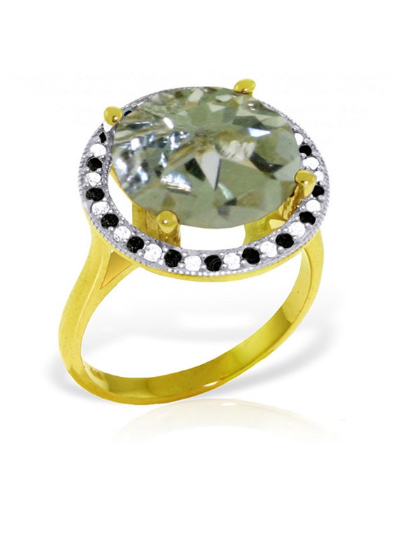 14K Yellow Gold Natural Black/White Diamonds and Green Amethyst Ring - Abundance & Joy - Sizes 5.5 to 11 - Fine Jewelry for Women