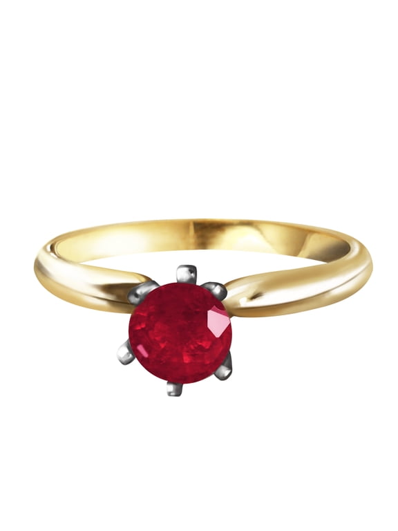 14K Solid Gold 0.65 Carat Natural Ruby Ring for Women - Yellow Gold Fine Jewelry
