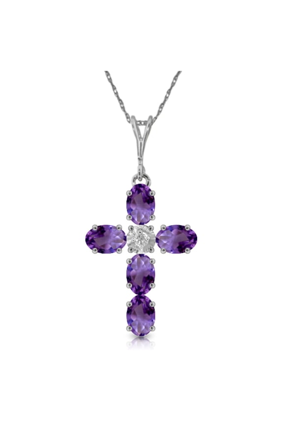 14K Solid Gold Natural Amethyst Cross Pendant Necklace for Women - White Gold Fine Jewelry