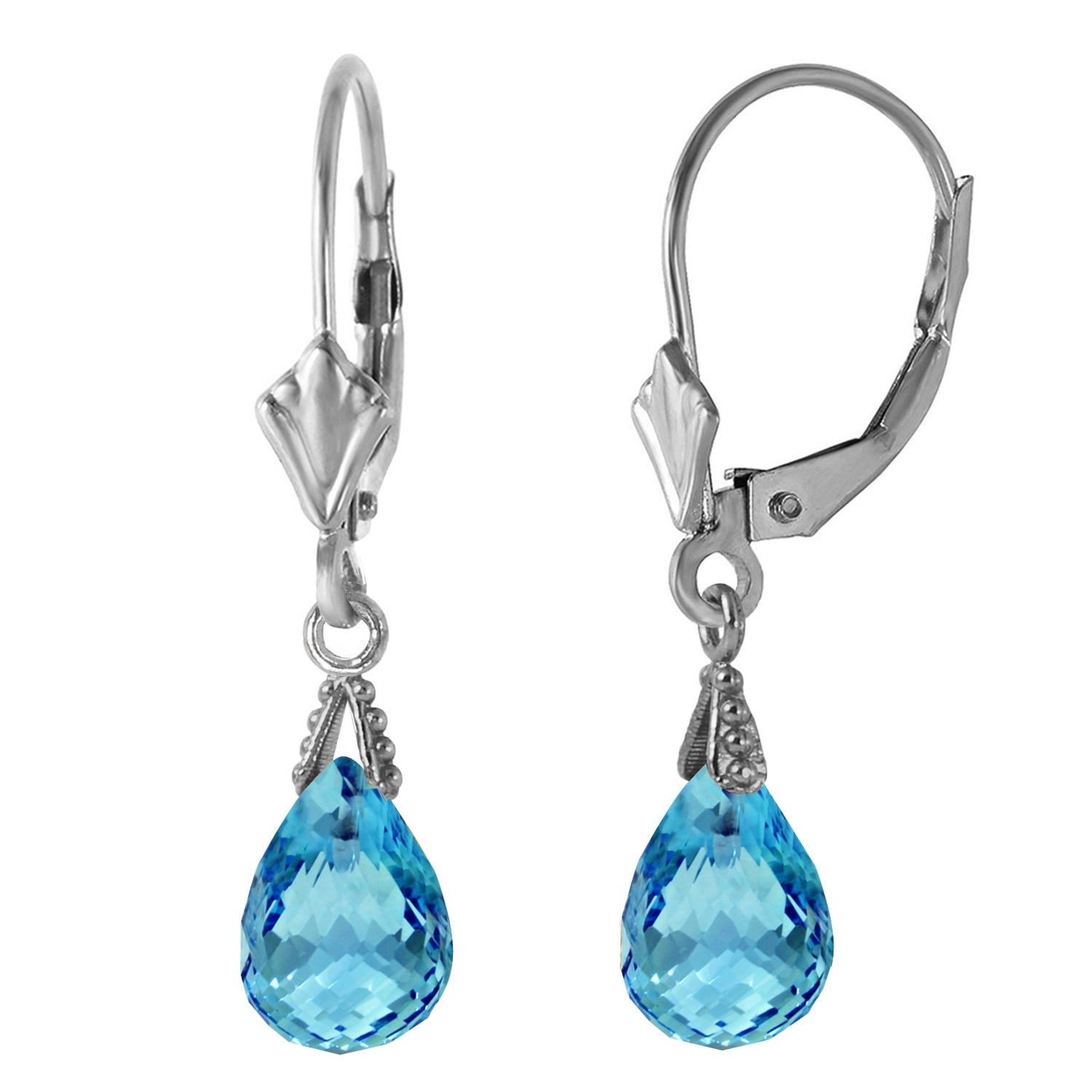 Galaxy Gold 14K Solid Gold Natural Blue Topaz Drop Earrings for Women - White Gold Fine Jewelry