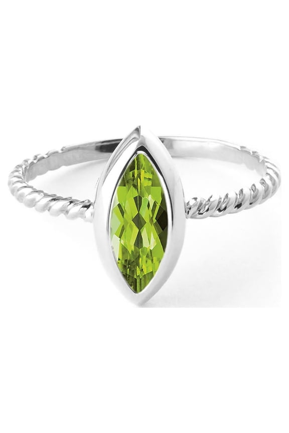 14K Solid White Gold Cable Band Ring with Natural Marquise Peridot, Size 10, 5.5-11 Sizes, August Birthstone, Symbol of Renewal
