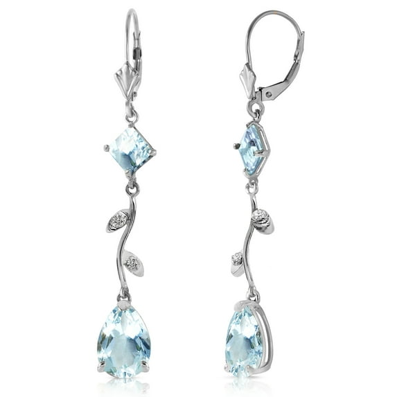 Galaxy Gold 14K Solid Gold Natural Diamond & Aquamarine Drop Earrings for Women - White Gold Fine Jewelry