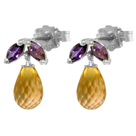 Galaxy Gold 14k White Gold Citrine Stud Earrings with Amethysts