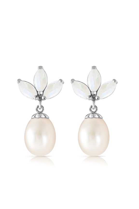 14k White Gold Cultured Pearl and Opal Stud Dangle Earrings