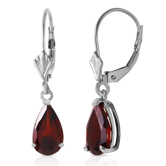 Galaxy Gold 14K Solid Gold Natural Garnet Drop Earrings for Women - White Gold Fine Jewelry