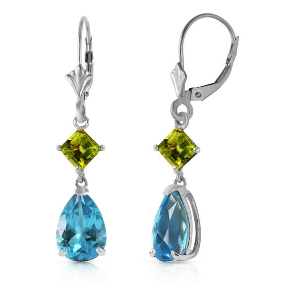 Galaxy Gold 14k White Gold Dangling Earrings with Peridots and Blue Topaz