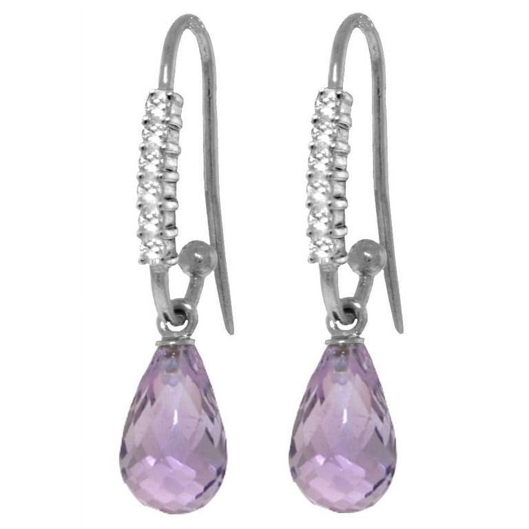 Galaxy Gold 14k White Gold Diamond Fish Hook Earrings with Natural Amethysts
