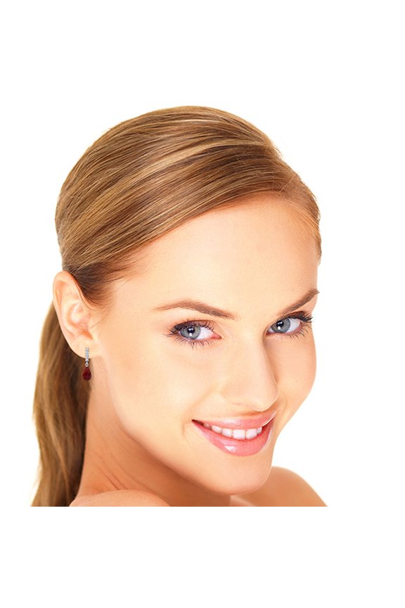 14k White Gold Diamond-Ruby Dangle Earrings