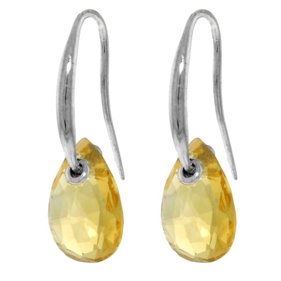 Galaxy Gold 14k White Gold Fishhook Dangle Earrings with Natural Briolette Citrines