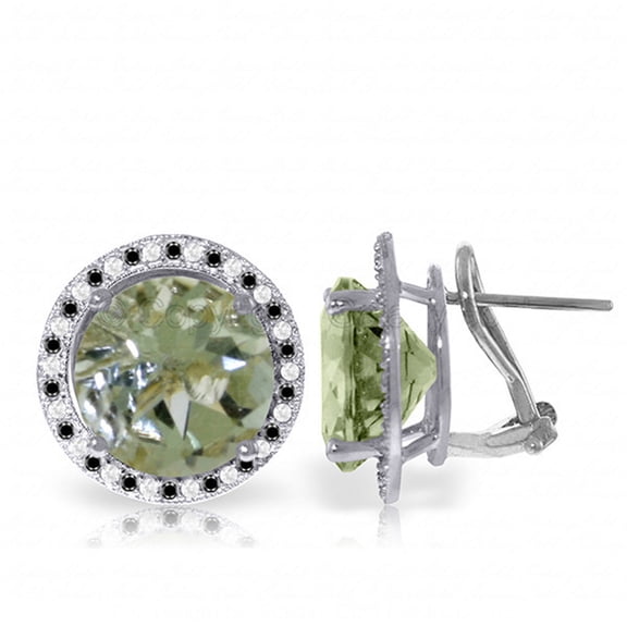 Galaxy Gold 14k White Gold French Clip Earrings with Natural Black/White Diamonds and Green Amethysts