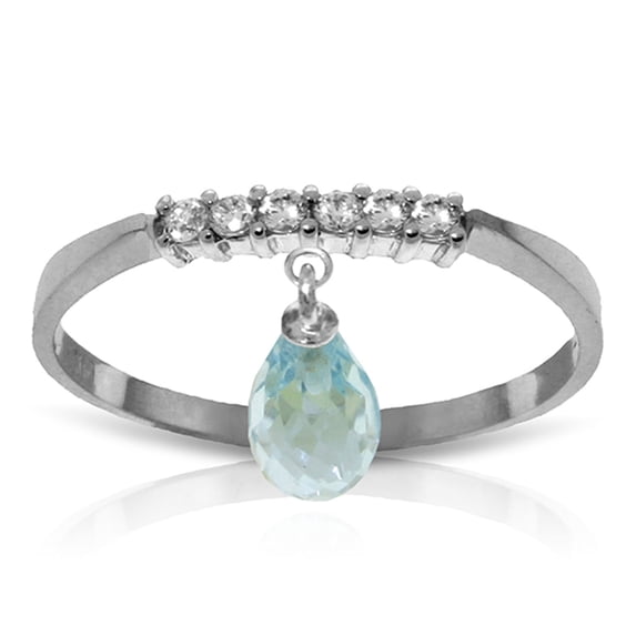 Galaxy Gold 14K White Gold Natural Diamonds and Blue Topaz Charm Ring - December Birthstone - Communication & Serenity - Sizes 5.5 to 11 - Fine Jewelry for Women