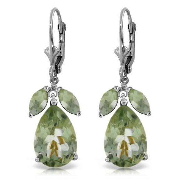Galaxy Gold 14K White Gold 13 Carat Natural Green Amethyst Dangle Earrings - February Birthstone - Peace & Wisdom - Fine Jewelry for Women
