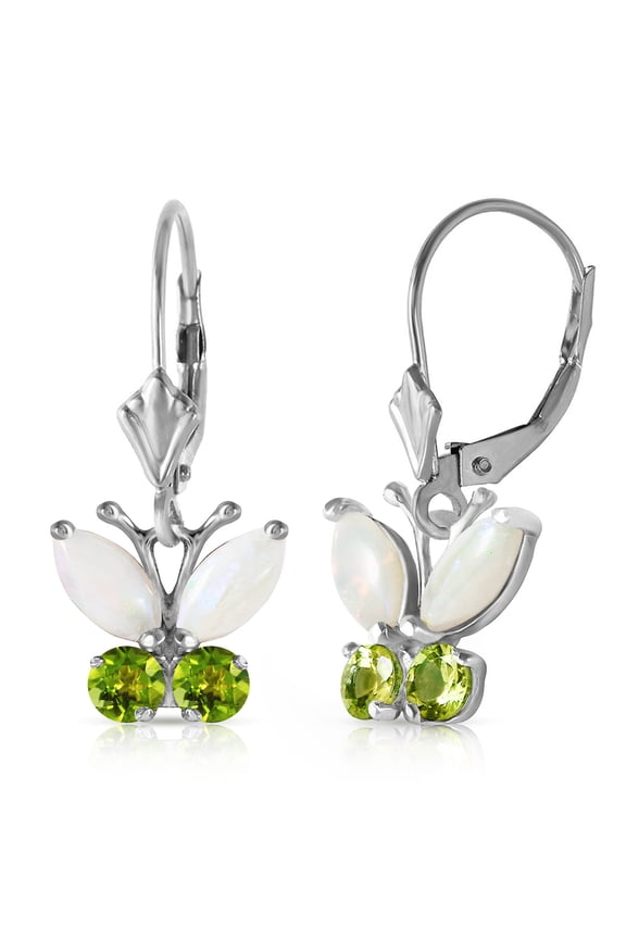 14k White Gold Opal and Peridot Butterfly Earrings