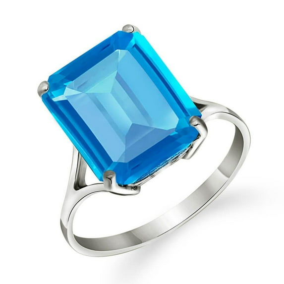 Galaxy Gold 14K White Gold Natural Octagon-Shaped Blue Topaz Ring - December Birthstone - Communication & Serenity - Sizes 5.5 to 11 - Fine Jewelry for Women