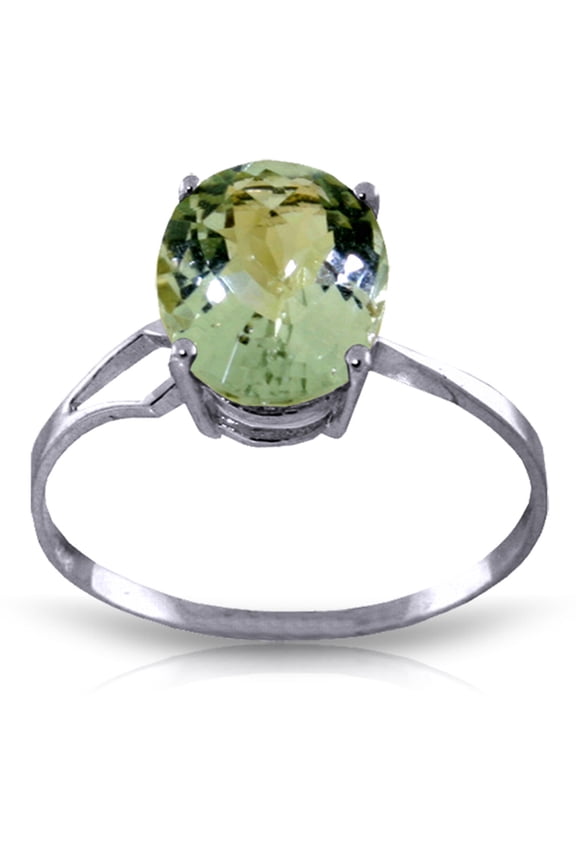 14k White Gold Ring with Oval-shaped Green Amethyst - Size 11