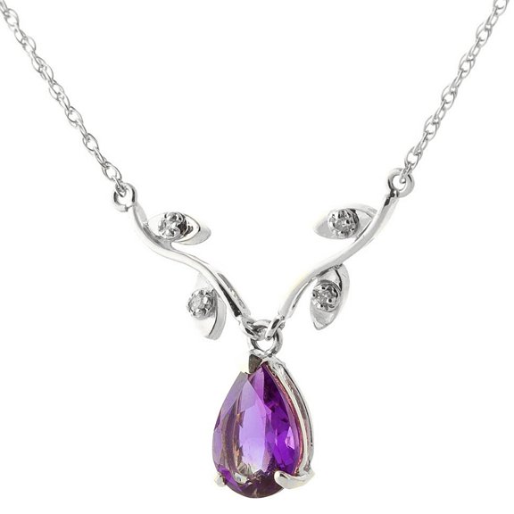 Galaxy Gold 14k White, Rose, Yellow Gold Amethyst and Diamond Vine Branch Design Pendant Necklace with 1.52 Carats (CTW) Natural Diamonds & Pear-Shaped Purple Amethyst (white-gold, 24)