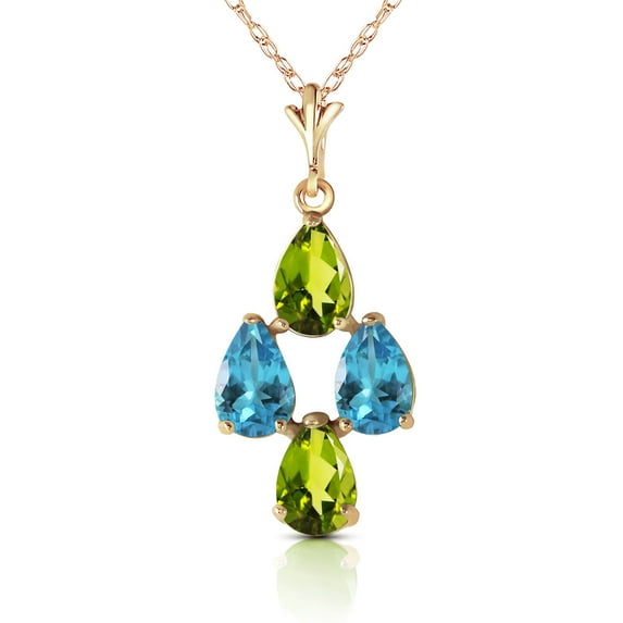 Galaxy Gold 14k Yellow Gold 18" Necklace with Pear-shaped Peridots and Blue Topaz