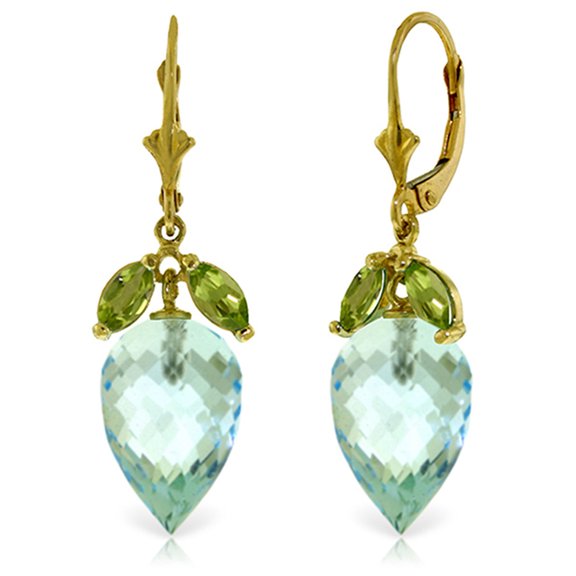 Galaxy Gold 14K Yellow Gold Natural Blue Topaz and Peridot Dangle Earrings - December Birthstone - Communication & Serenity - Fine Jewelry for Women