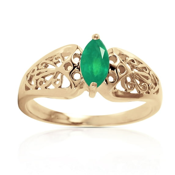 Galaxy Gold 14K Yellow Gold Natural Marquis-Shaped Emerald Filigree Solitaire Ring - May Birthstone - Abundance & Joy - Sizes 5.5 to 11 - Fine Jewelry for Women