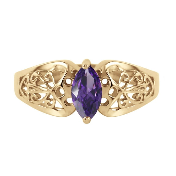 Galaxy Gold 14k Yellow Gold Filigree Ring with natural Marquis-Shaped Purple Amethyst