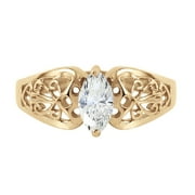 Galaxy Gold 14K Solid Yellow Gold Filigree Ring with Natural Marquis-Shaped White Topaz, Size 7.5, 5.5-11 Sizes, November Birthstone, Symbol of Clarity