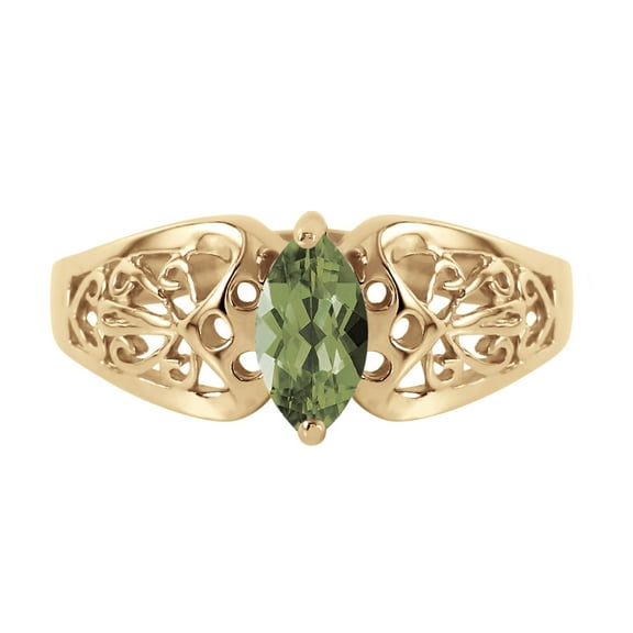 Galaxy Gold 14k Yellow Gold Filigree Ring with natural Marquise-Shaped Green Amethyst - Size 8.5