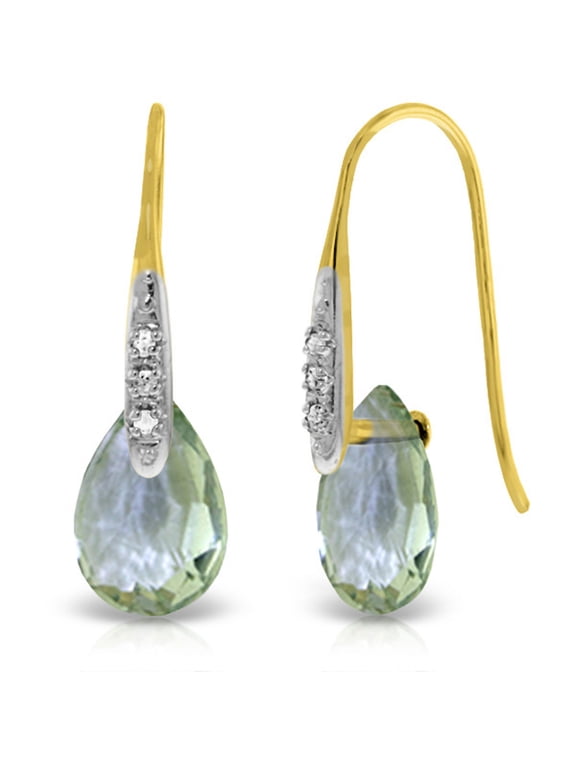 14K Yellow Gold Natural Green Amethyst and Natural Amethyst Dangle Earrings - February Birthstone - Abundance & Joy - Fine Jewelry for Women