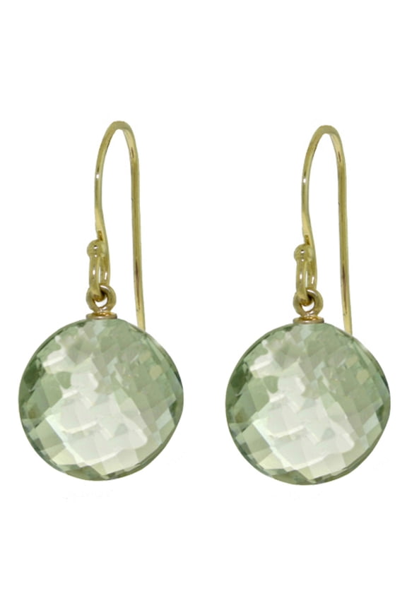 14k Yellow Gold Fish Hook Earrings with Natural Green Amethysts