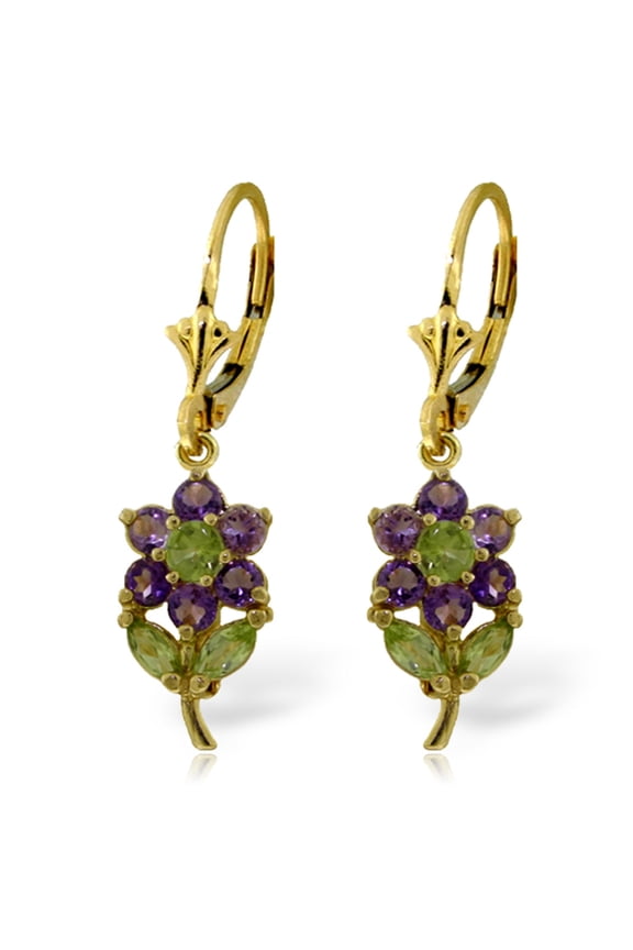14K Solid Gold Natural Amethyst Stud Earrings for Women - Yellow Gold Fine Jewelry