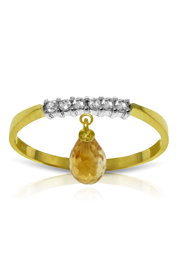 14k Yellow Gold Genuine Diamonds and Natural Citrine Charm Ring - Size 11