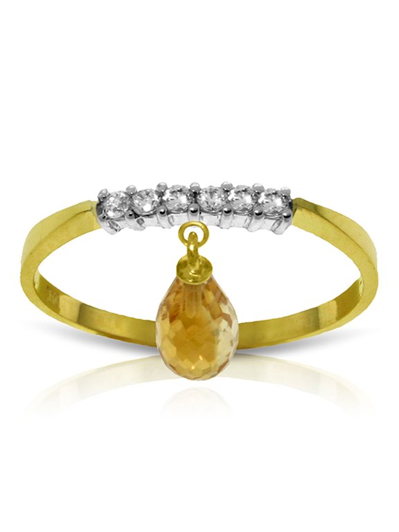 14K Yellow Gold Natural Diamonds and Citrine Charm Ring - November Birthstone - Warmth & Prosperity - Sizes 5.5 to 11 - Fine Jewelry for Women
