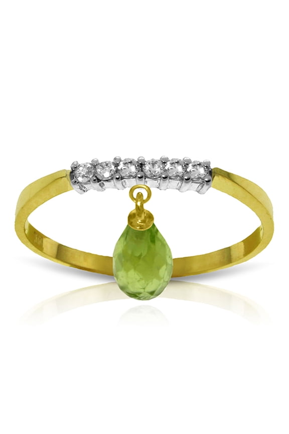 14K Yellow Gold Natural Diamonds and Peridot Charm Ring - August Birthstone - Abundance & Joy - Sizes 5.5 to 11 - Fine Jewelry for Women