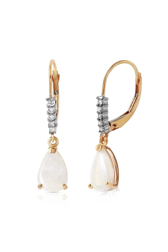 14k Yellow Gold Genuine Diamonds and Pear-shaped Opal Dangle Earrings