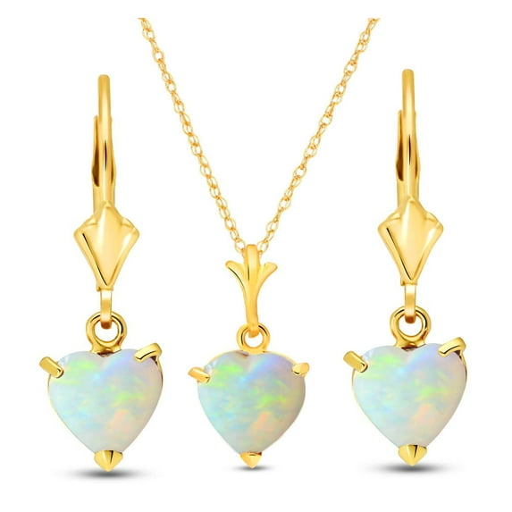 Galaxy Gold 14K Solid Gold Natural Opal Heart-Shaped Earrings for Women - Yellow Gold Fine Jewelry